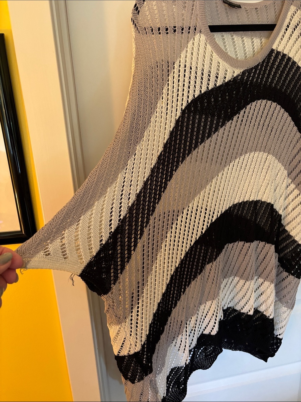 Coco + Carmen Open-Knit Scoop Tank in Black, Cream & Gray Wave